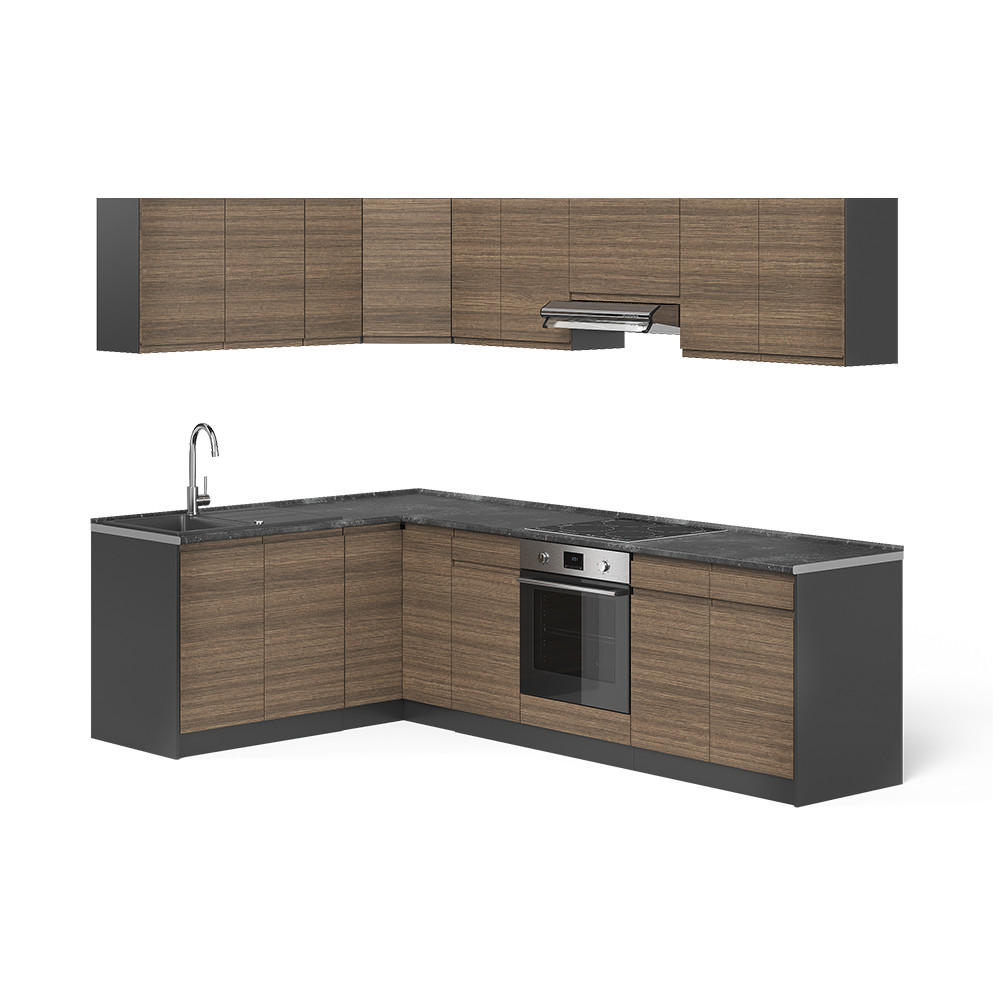 ECKKÜCHE R-Line, Tabak-Walnuss/Anthrazit, 267 x 167 cm - Anthrazit/Walnussfarben, Holzwerkstoff (267/81.6/60cm) - Vicco