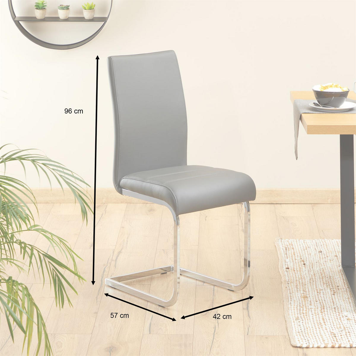 SCHWINGSTUHL LETICIA 4ER-SET - Grau, Textil/Metall (42/96/57cm) - IDIMEX