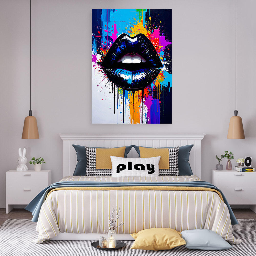 LEINWANDBILD Abstrakt schwarze Lippen Farbe 80x120cm - Multicolor, Textil (80/120cm) - Feeby