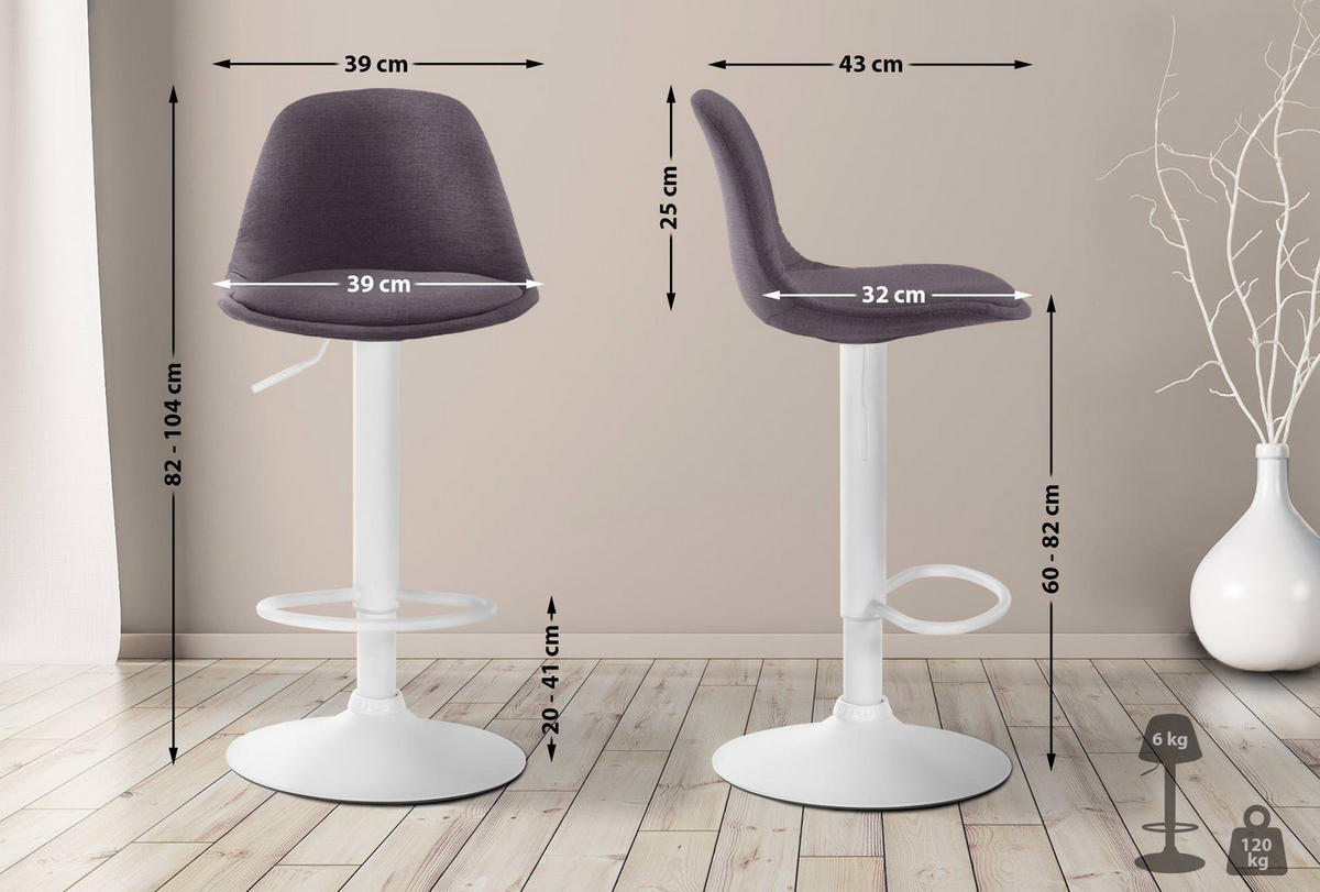 BARHOCKER Stoff dunkelgrau - Dunkelgrau/Weiß, Textil/Metall (39/82/43cm) - CLP