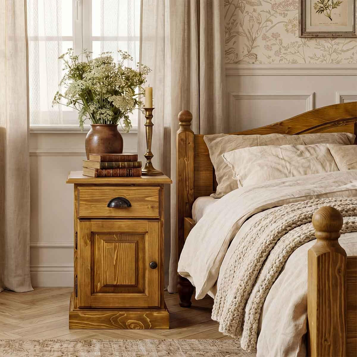 NACHTTISCH aus Massivholz CHARLOTTE Scharnier Links - Hellbraun, Holz (38/60/33cm) - Seart