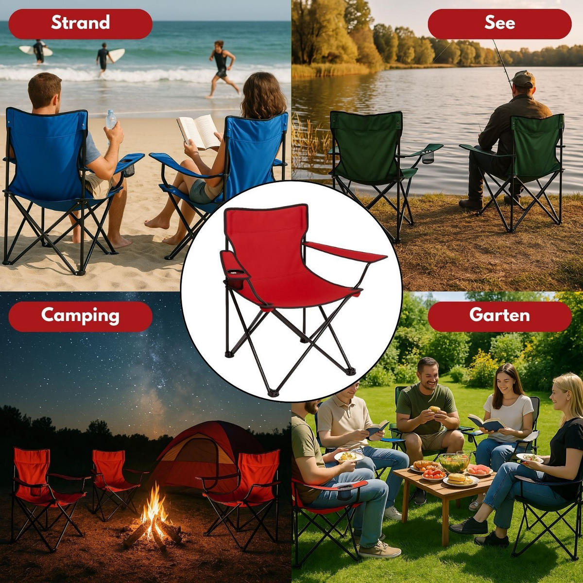 CAMPINGSTUHL FALTBAR 4er Set in Rot - Rot, Metall (50/80/50cm) - Coemo