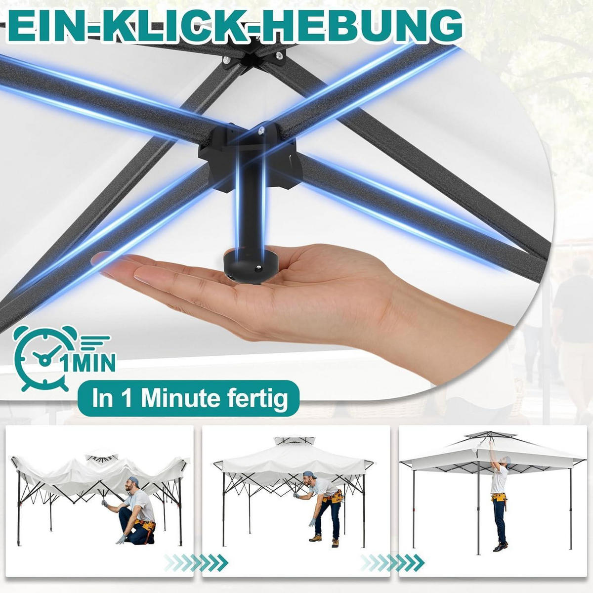 GARTENPAVILLON Pop Up 4 x 4 m Weiß - Weiß, Metall (400/285/400cm)