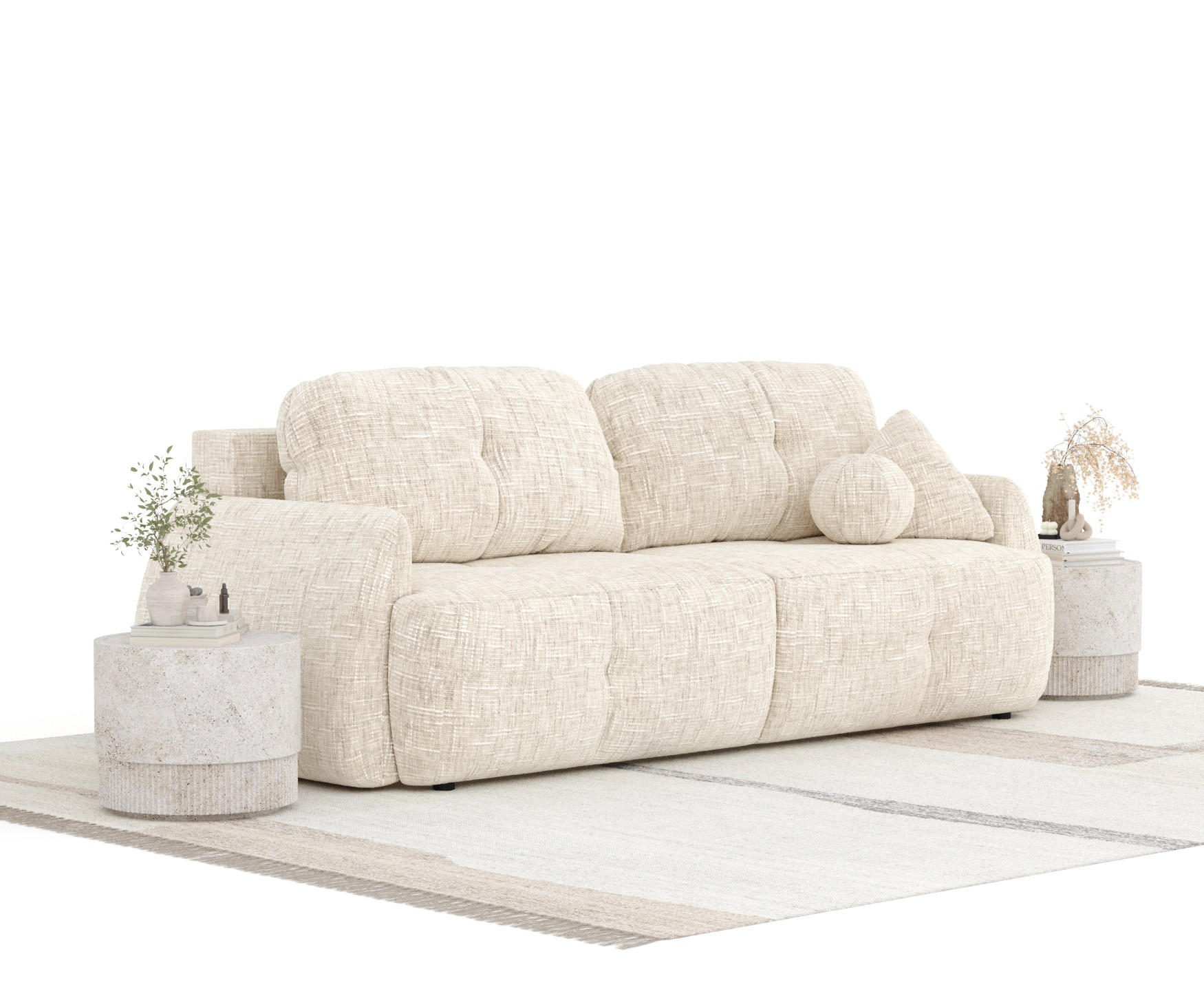 SCHLAFSOFA Loca Creme Webstoff - Creme/Schwarz, Holz/Holzwerkstoff (248/92/103cm) - Maison de Reve