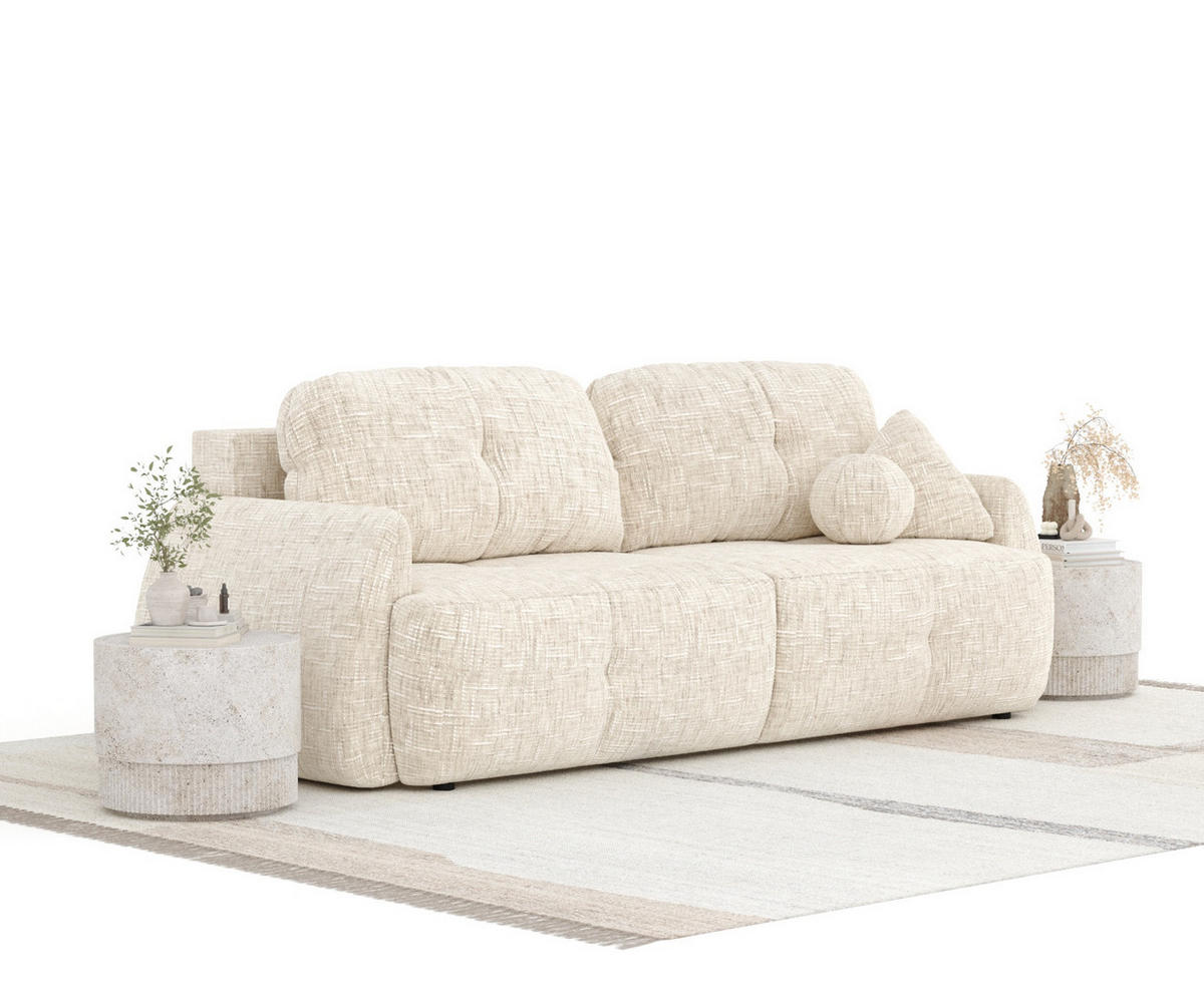 SCHLAFSOFA Loca Creme Webstoff - Creme/Schwarz, Holz/Holzwerkstoff (248/92/103cm) - Maison de Reve