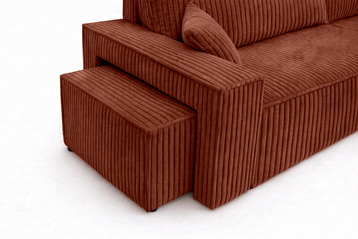 ECKSOFA Mit Schlaffunktion Und Pouf, Cordstoff Tilia, Kupfer, Rechts, Best L Mit Pouf - Orange, Holz (244/145cm) - Kaiser Möbel