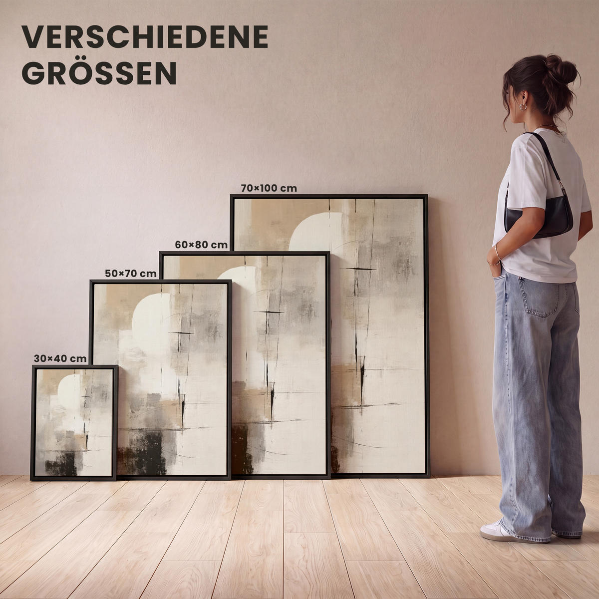 LEINWAND Bilder mit Rahmen - Abstrakt - Kunst - Grau - 30x40 - Hellgrau, Textil (30/40cm) - MuchoWow