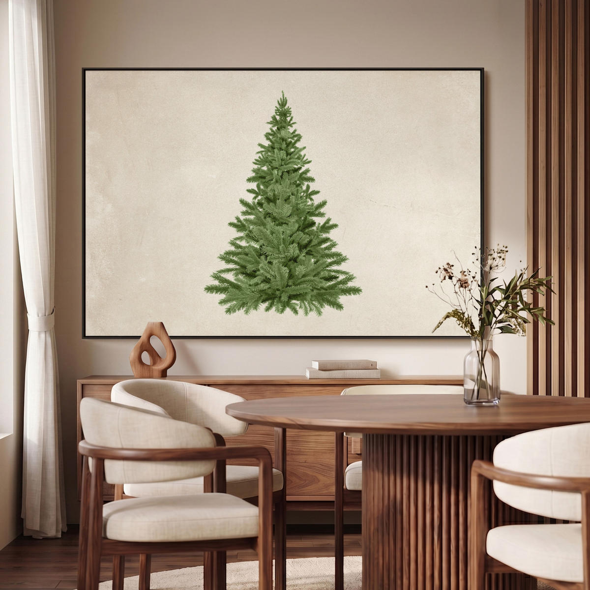 LEINWAND Bilder mit Rahmen - Weihnachtsbaum - Grün - Weihnachten - Feiertage - 140x90 - Olivgrün, Textil (140/90cm) - MuchoWow