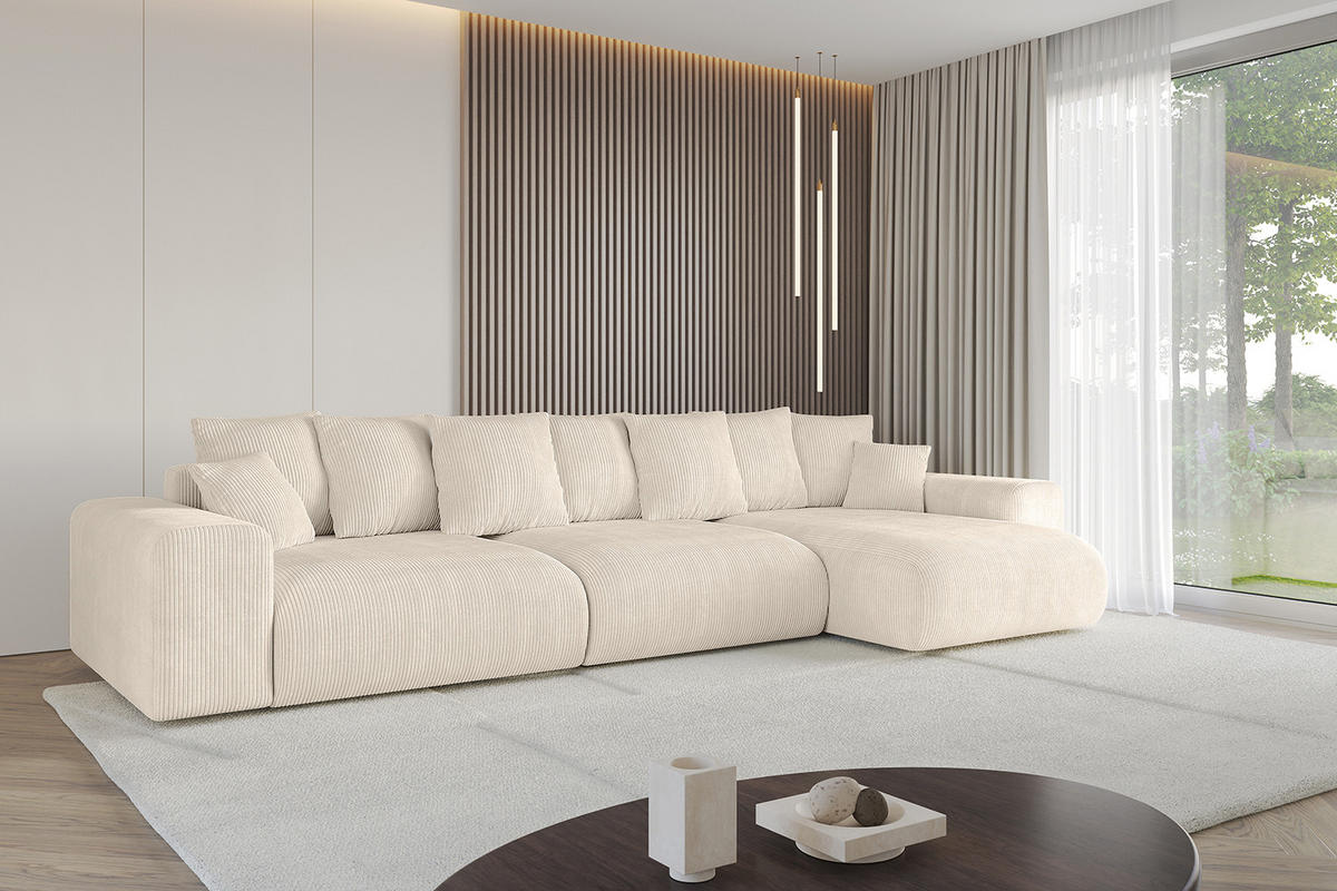 ECKSOFA Ottomane rechts ESKAR-L 364x176x84 Taupe Cord - Taupe/Schwarz, Holzwerkstoff/Kunststoff (176/364cm) - ALTDECOR