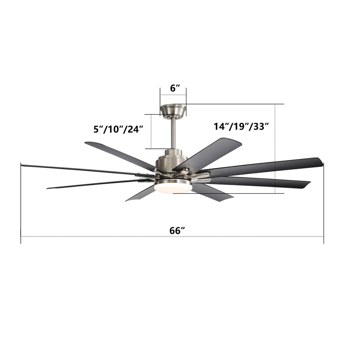 DECKENVENTILATOR DE-16312 66 Zoll Smart 8 Flügel & reversibel - Schwarz, Kunststoff (167.64/167.64/35.56cm) - ComfortXL