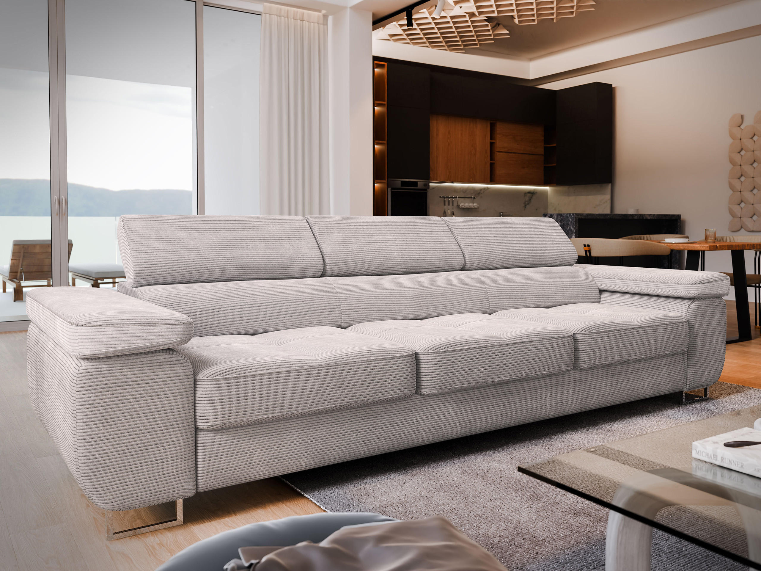 BETTSOFA MOSINE Creme Kordstoff mit Schlaffunktion - Creme, Textil (281/87/98cm) - MASSENO