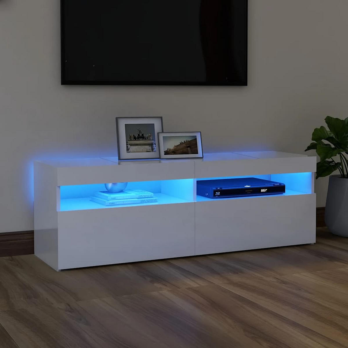 TV-SCHRANK Mit Led-Leuchten Hochglanz-Weiss 120/35/40 Cm - Weiß, Holzwerkstoff (35/40/60cm) - vidaXL