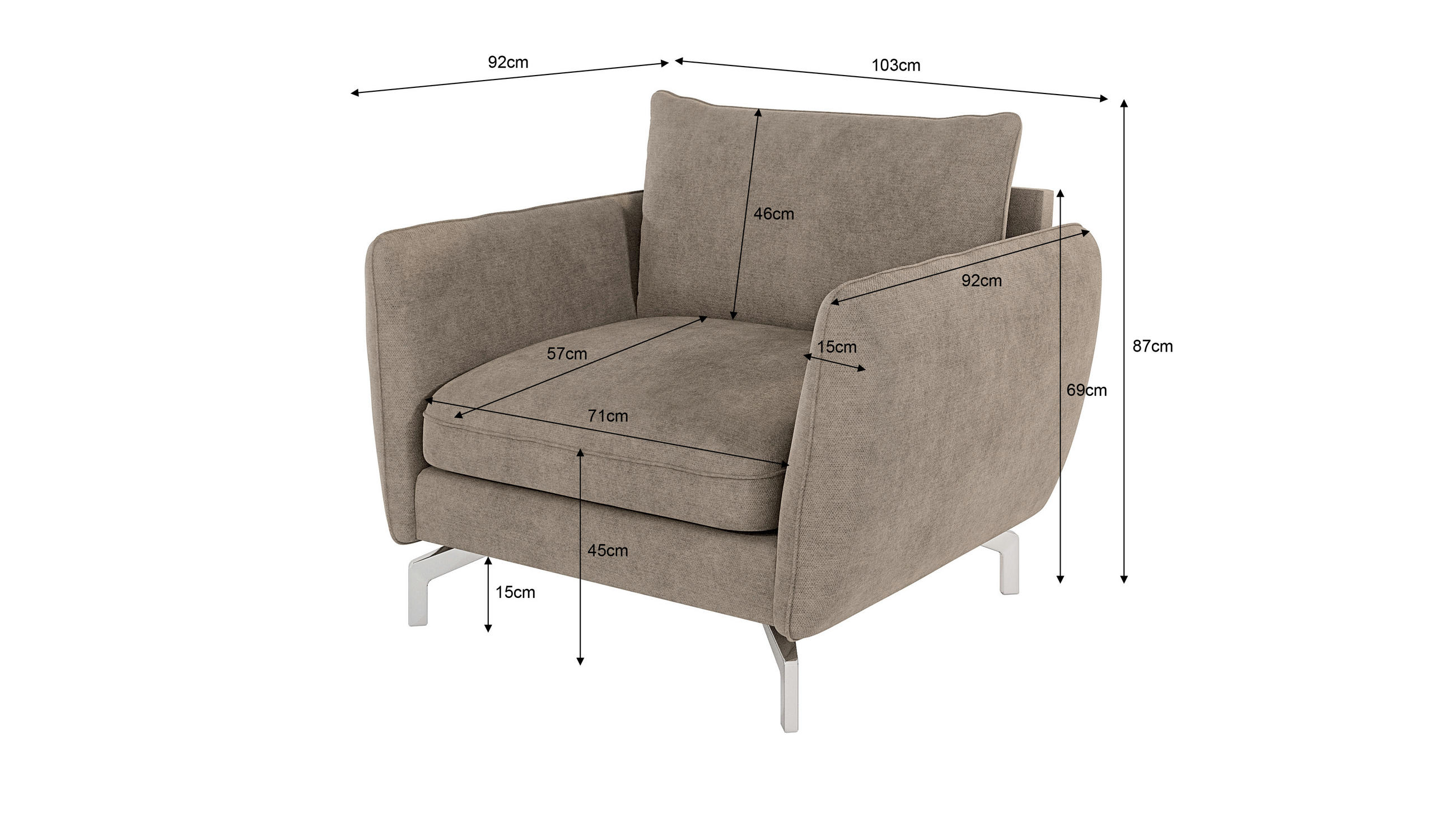 Thumbnail - S-Style Möbel Sessel, Beige, Textil, Echtholz,Buche, Birke, 1-Sitzer, Füllung: Silikon,Schaumstoff, 103x87x92 cm, Blauer...