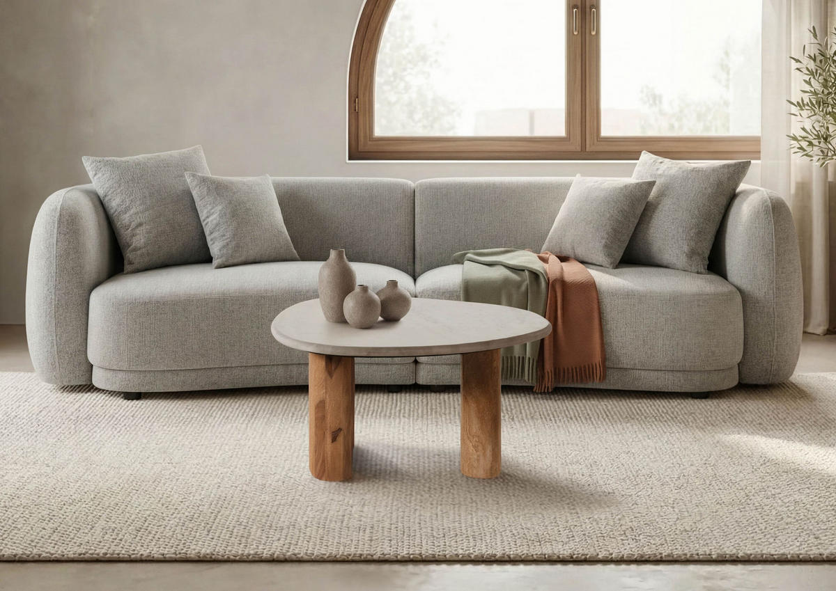 COUCHTISCH Sheesham 70x65x35 natur sandgestrahlt lackiert / Marmor weiß ORGANIC COLLECTION #32 - Braun, Holzwerkstoff (65/70/35cm) - Massivmoebel24