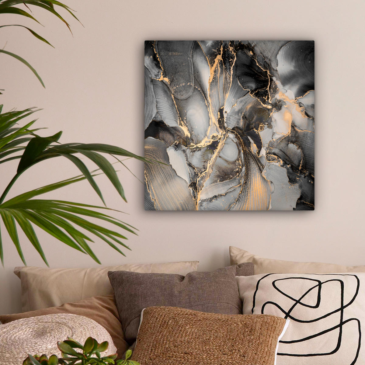 LEINWANDBILD Grau - Luxus - Gold - Marmor 50x50 cm - Dunkelgrau, Textil (50/50cm) - MuchoWow