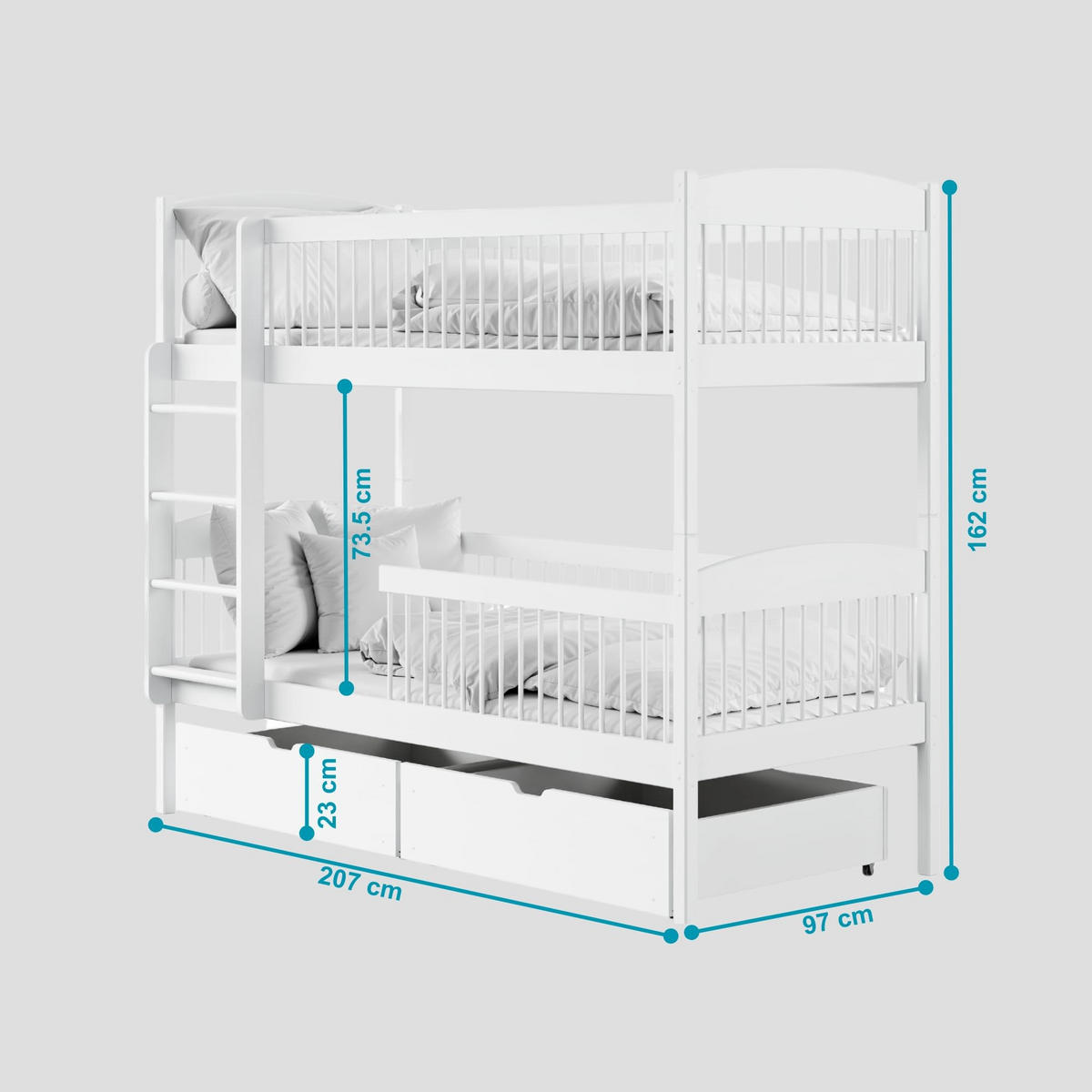 ETAGENBETT mit zwei Schubladen 90x200 cm in Weiß - Weiß, Holz (90/200cm) - Kids Collective