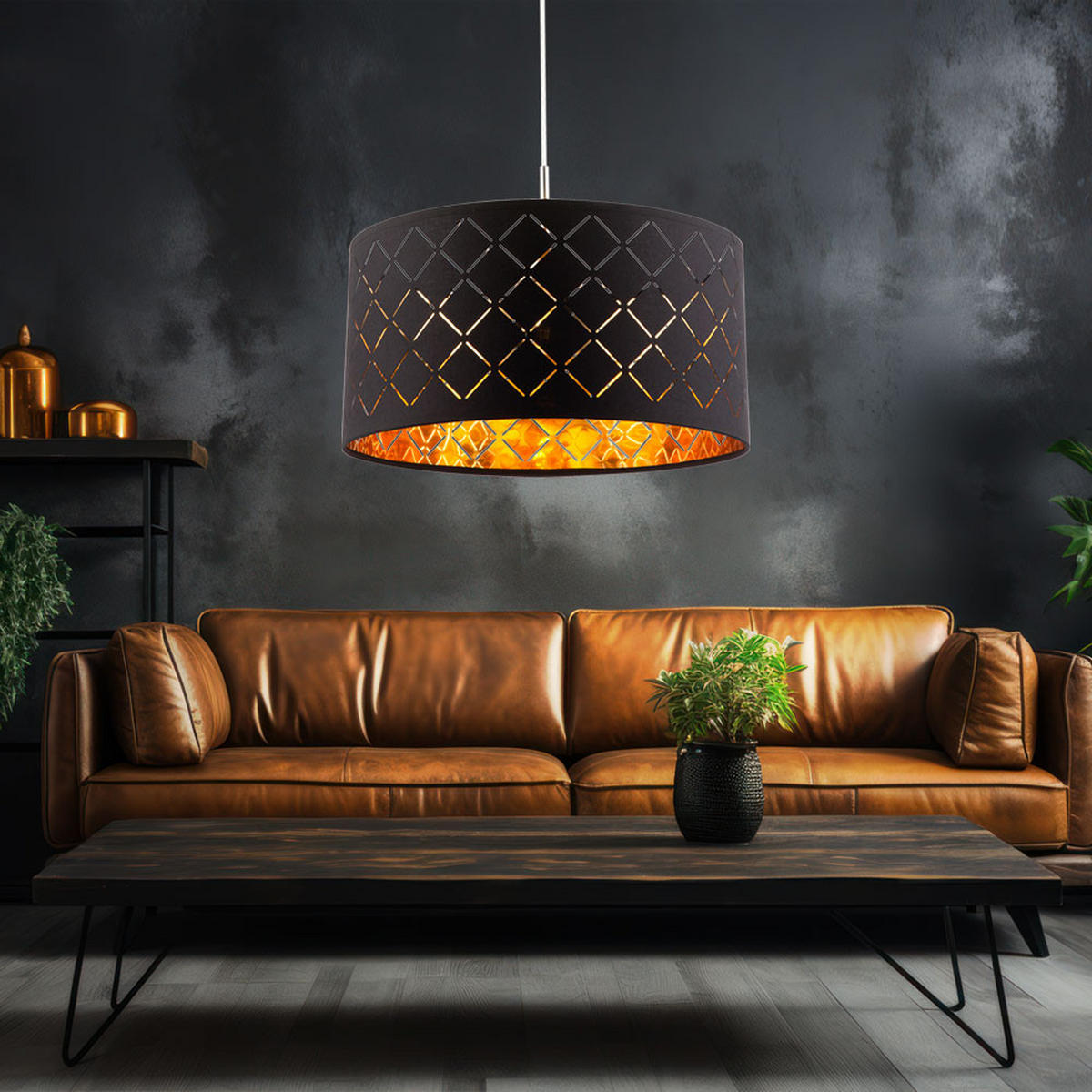 HÄNGELEUCHTE Metall Schwarz Gold - Schwarz, Metall (40/40/140cm) - Globo Lighting
