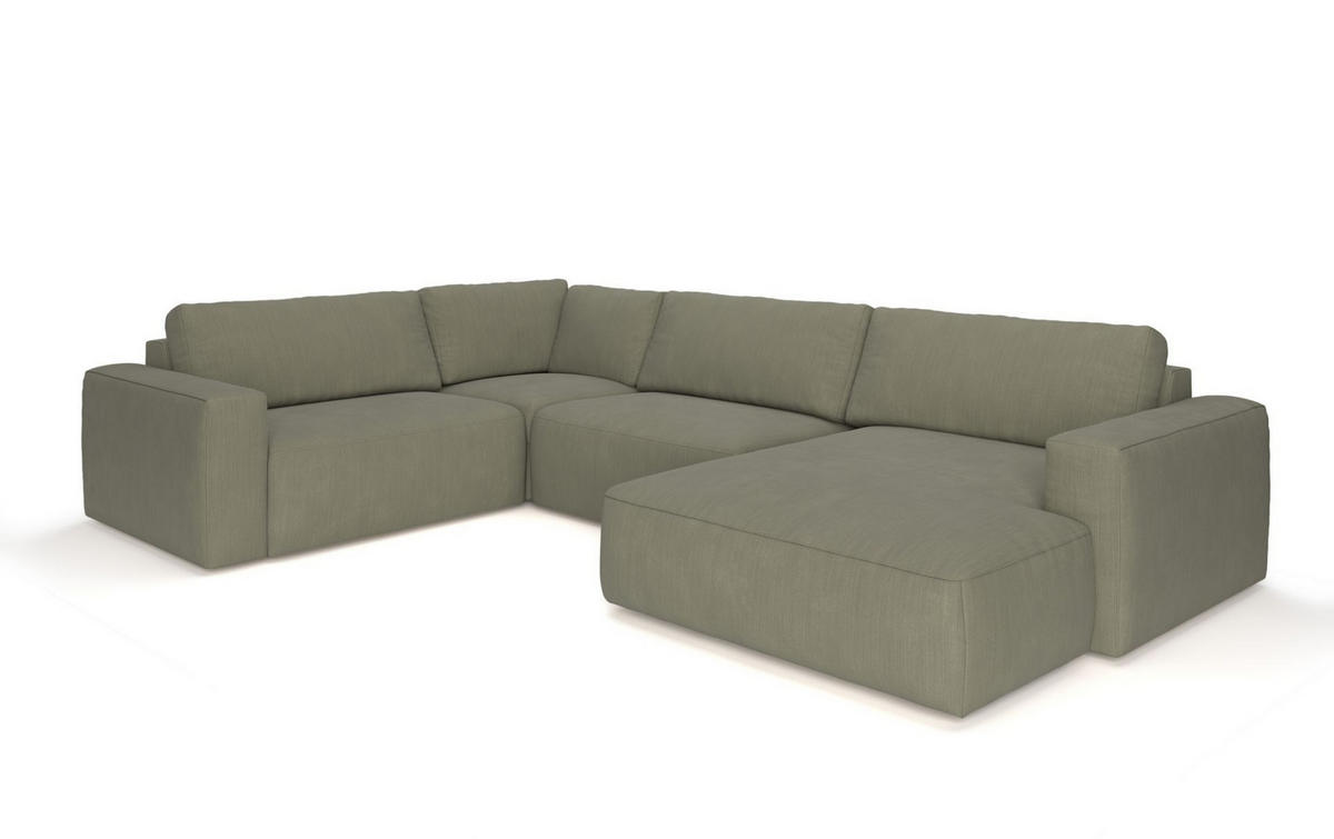 WOHNLANDSCHAFT mit wasserabweisendem Stoff - Schwarz/Grün, Holz/Kunststoff (367/89/249cm) - Cotta