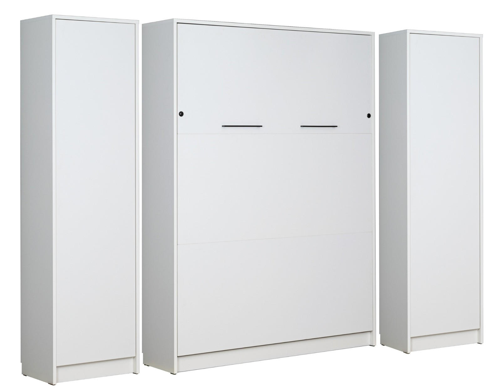 SCHRANKBETT Wandklappbett vertikal SBV 140x200 mit 2 Schränken - 3-teilig - Weiß - Weiß, Holzwerkstoff (140/200cm) - QMM TraumMöbel