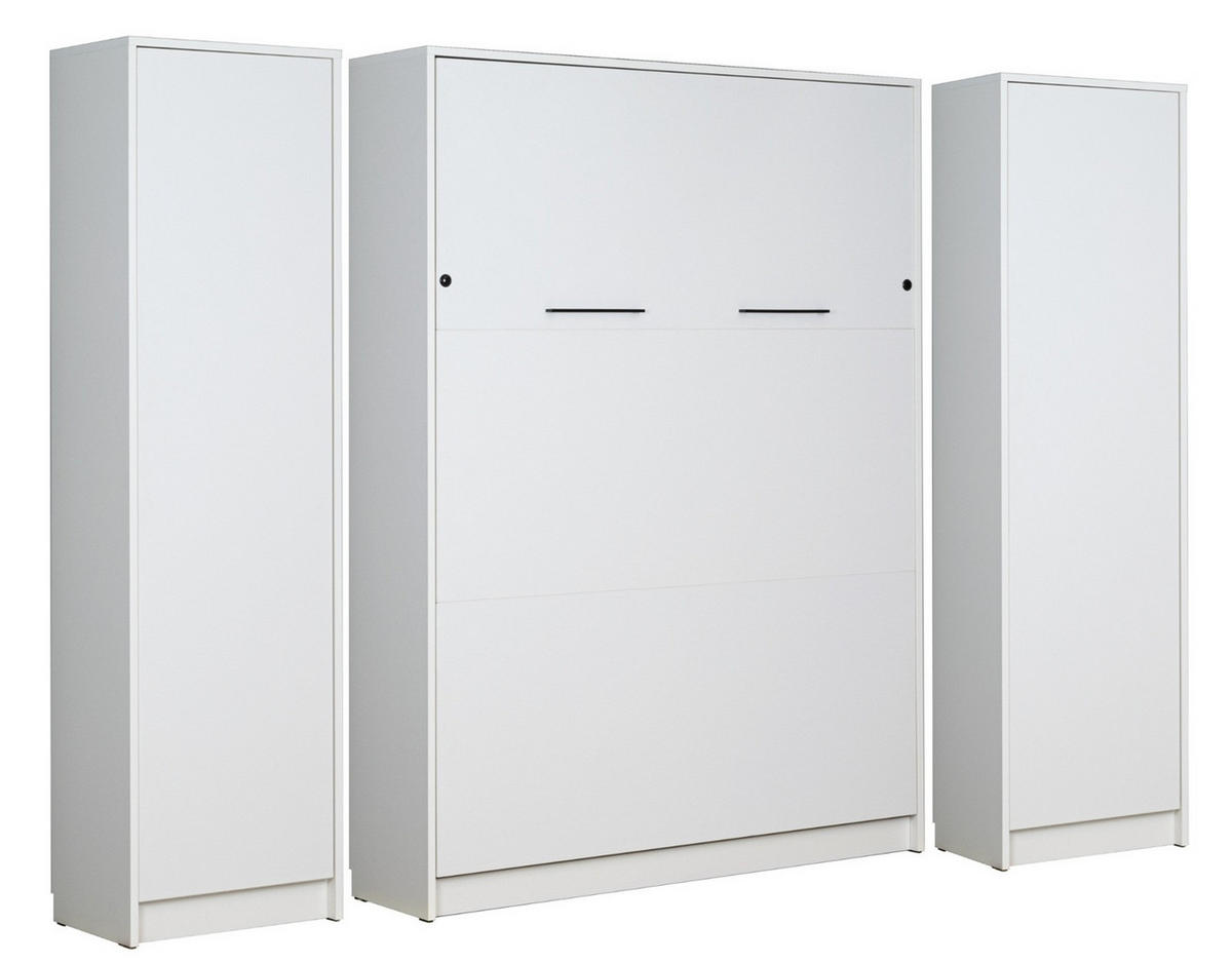 SCHRANKBETT Wandklappbett vertikal SBV 140x200 mit 2 Schränken - 3-teilig - Weiß - Weiß, Holzwerkstoff (140/200cm) - QMM TraumMöbel