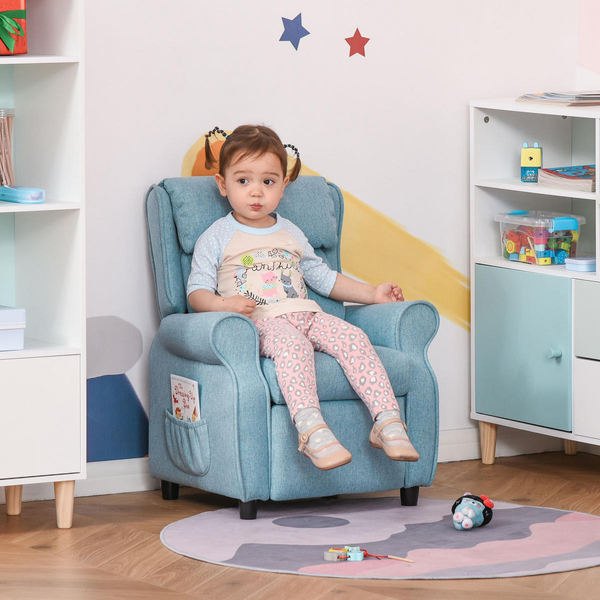 KINDERSESSEL Kindersofa Kindercouch Liegesofa verstellbar mit Fußstütze Blau - Blau, Holz (53/70/58cm) - HOMCOM