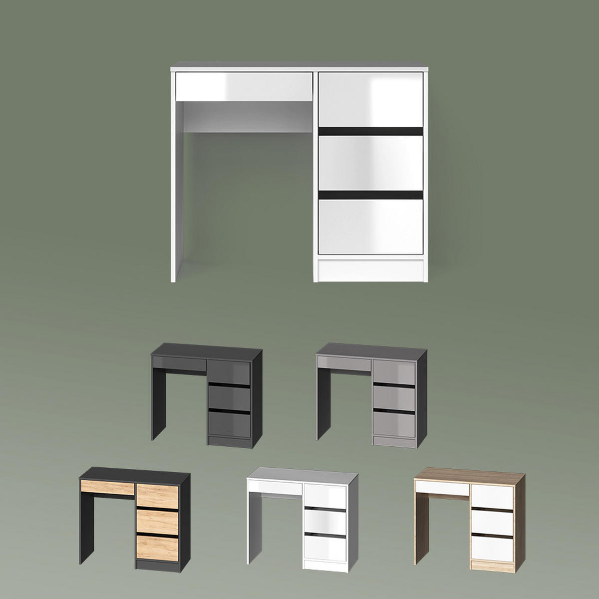 SCHMINKTISCH Imola Anthrazit/Goldkraft Eiche 120 cm mit Hocker - Anthrazit/Eiche Wotan, Holzwerkstoff (120/75/55cm) - Livinity®