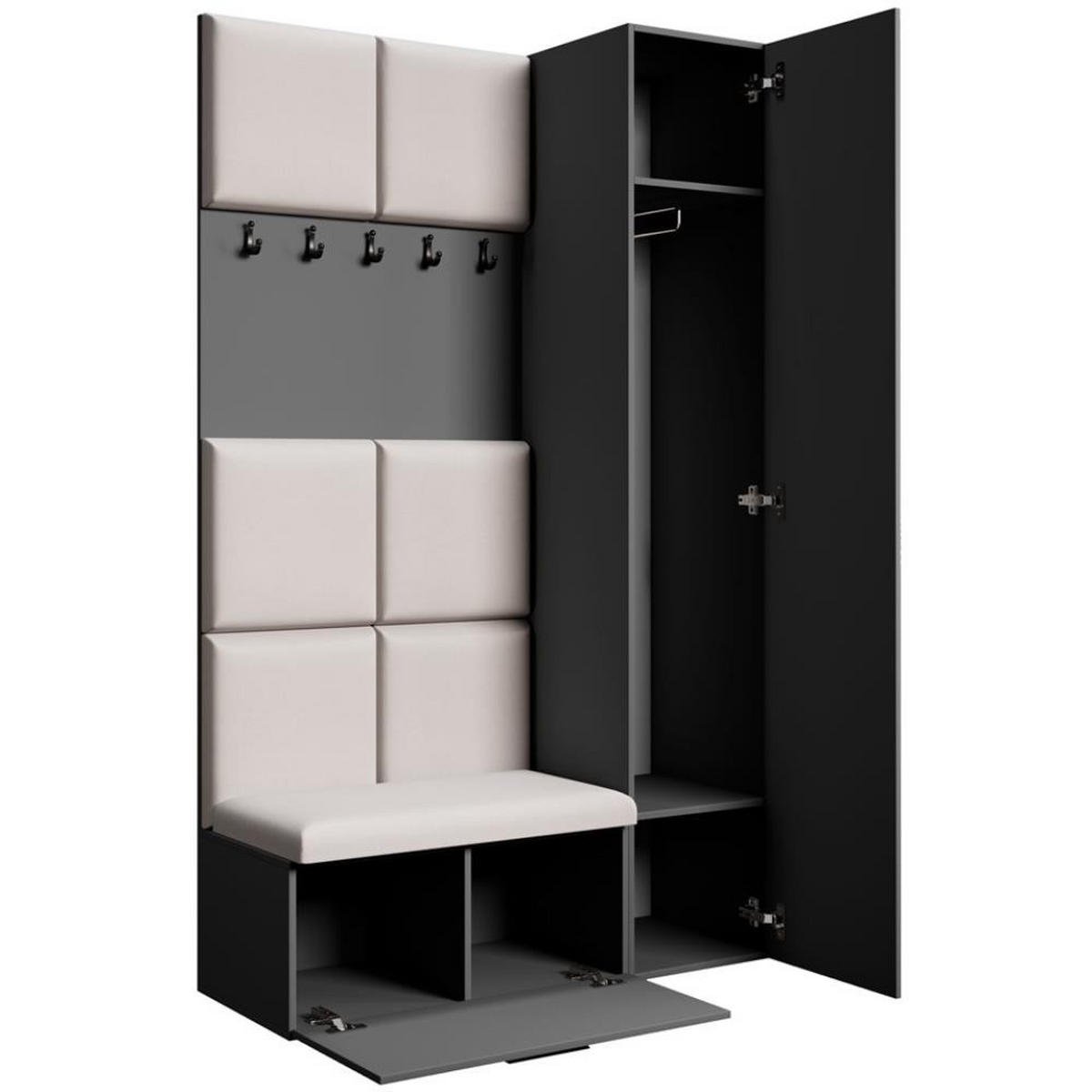 GARDEROBE Margaret I+IV 121/203/43 mit gepolsterten Paneelen - Beige/Schwarz, Holzwerkstoff/Kunststoff (121/203/43cm) - Beautysofa