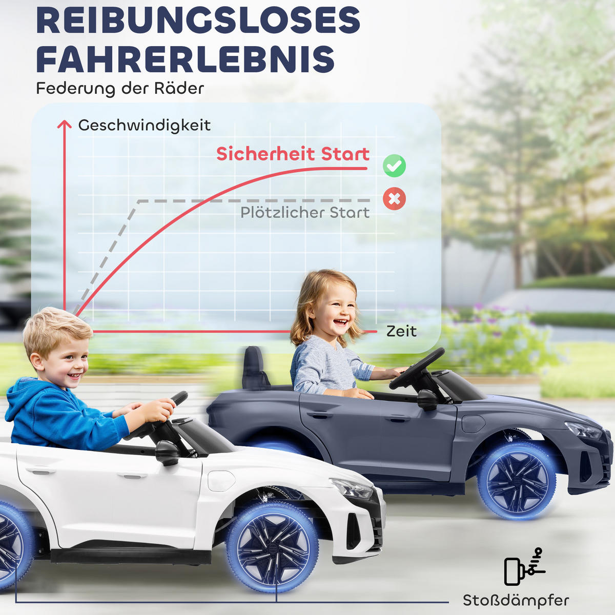 KINDER-ELEKTROAUTO mit Fernbedienung, Hupe, Musik, Scheinwerfer, Gurt, Grau - Grau, Metall (103/58/41cm) - HOMCOM