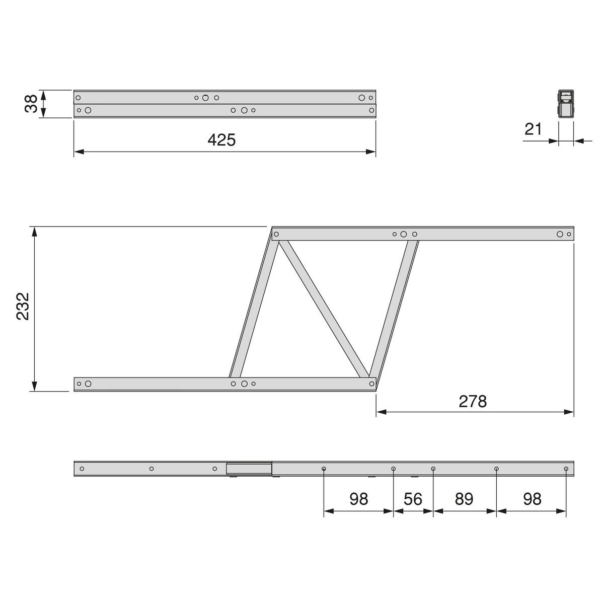 HEBEVORRICHTUNGEN für Couchtische, ermöglicht das Anheben des Tisches um 192mm, Stahl, Schwarz lackiert - Schwarz, Metall (42.5/2.1/4cm) - EMUCA
