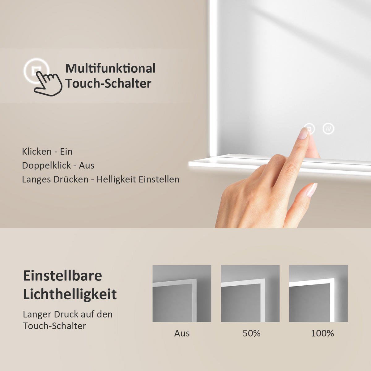 BADSPIEGEL mit Beleuchtung mit Ablage 70/50 cm - Weiß, Glas (50/3.5/70cm) - EMKE