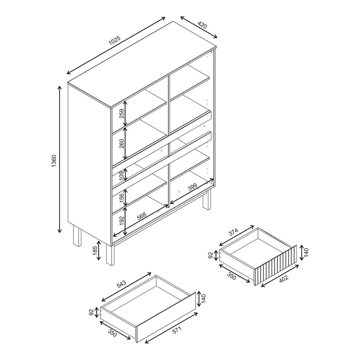 MASSIVES HIGHBOARD - Pinie / Kaschmir - Kieferfarben, Holz (102/136/42cm) - home24