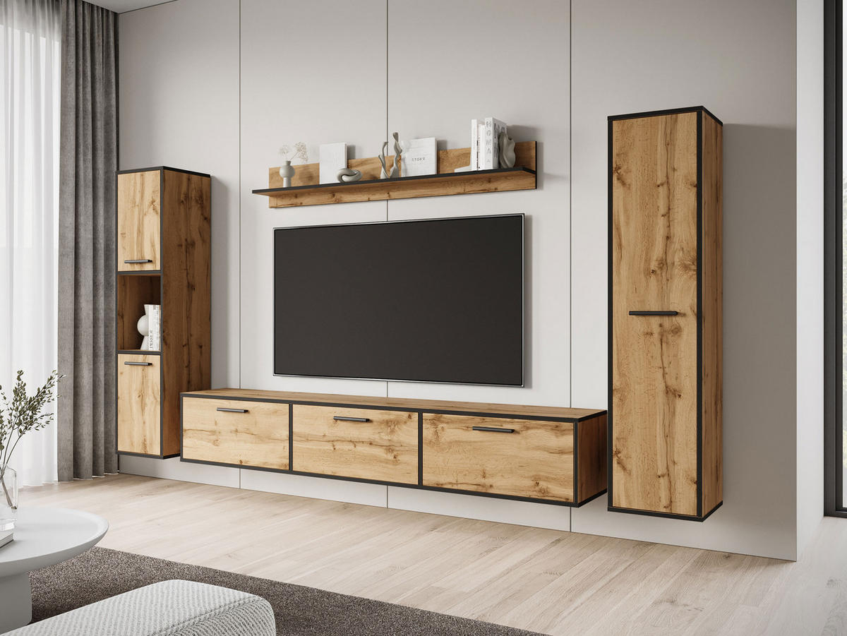 WOHNWAND Bogota XL - Schwarz/Braun, Holzwerkstoff/Kunststoff (180/30/31cm) - MIRJAN24