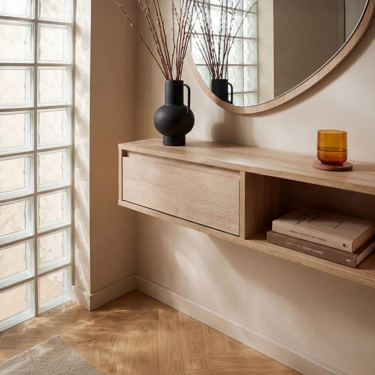 KONSOLE SCHWEBENDES ELEMENT IM FLUR Oslo Natürlich 80 cm x 20 cm - Naturfarben, Holzwerkstoff (80/20/25cm) - Klast Home