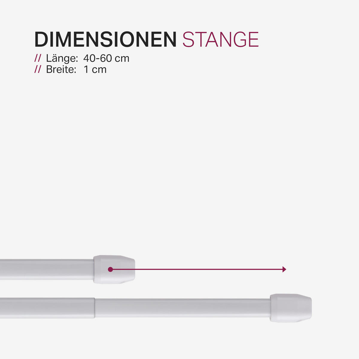 GARDINENSTANGE 2er-Pack Perlweiß 40-60 cm + 4 Selbstklebehaken - Weiß, Metall (1/40cm)
