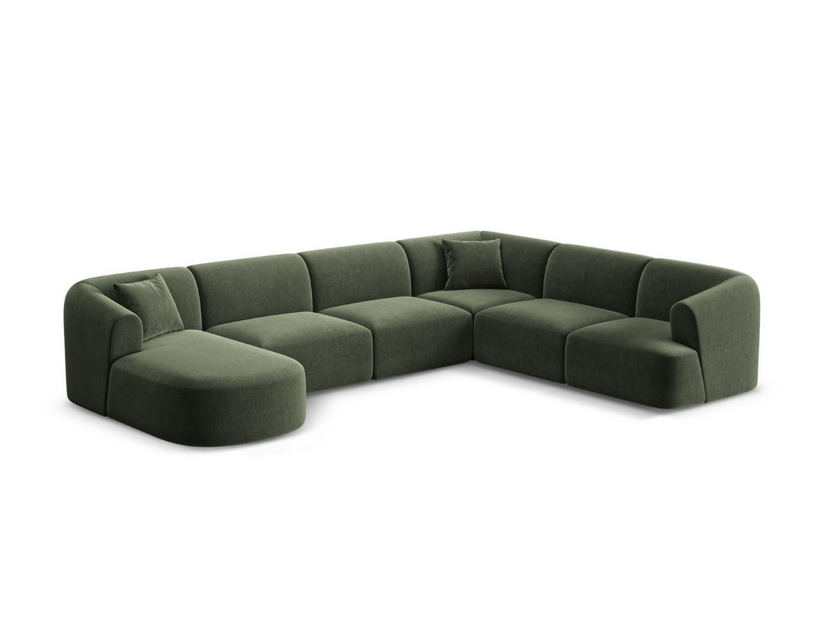 MODULARES-PANORAMASOFA rechts Campi aus Samt grün 7 Sitzplätze - Grün, Textil (255/70/330cm) - Cosmopolitan Design