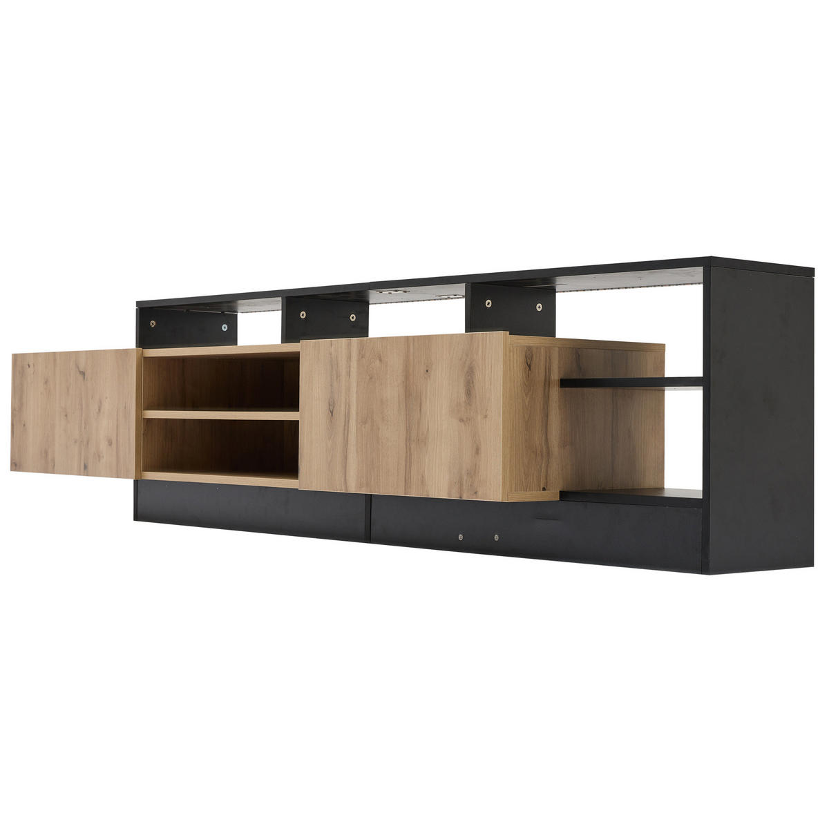 TV-SCHRANK mit LED 190 x 40 x 48,5 cm Spanplatte Black/Oak - Schwarz, Holzwerkstoff (190/48.5/40cm) - Beauniv