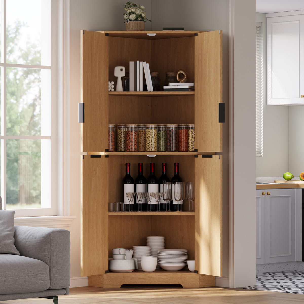 HIGHBOARD DE-38719 60/60/172 cm 4 Türen und verstellbare Böden Natur - Naturfarben, Holzwerkstoff (60/172/60cm) - ComfortXL