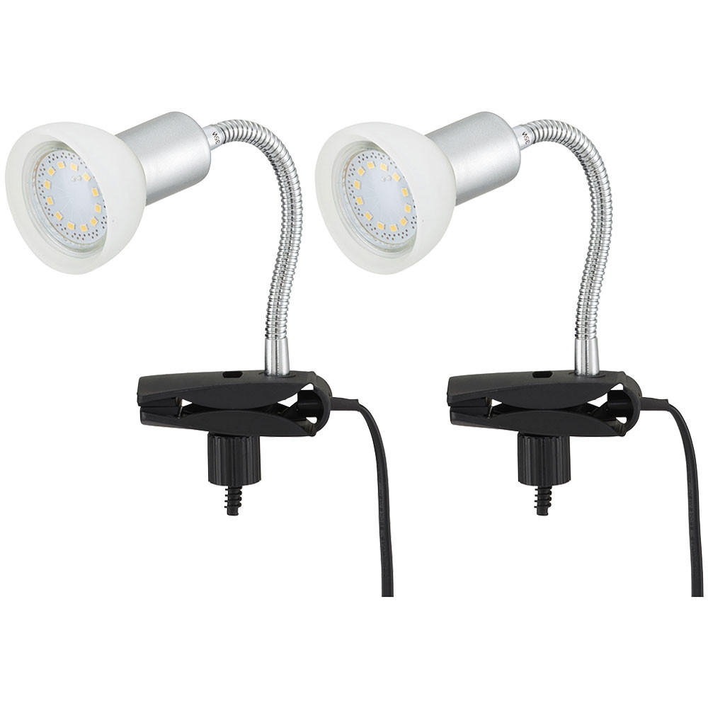 LED KLEMMLEUCHTE Metall Silber 2er Set - Silberfarben, Glas (9/6.1/34cm)