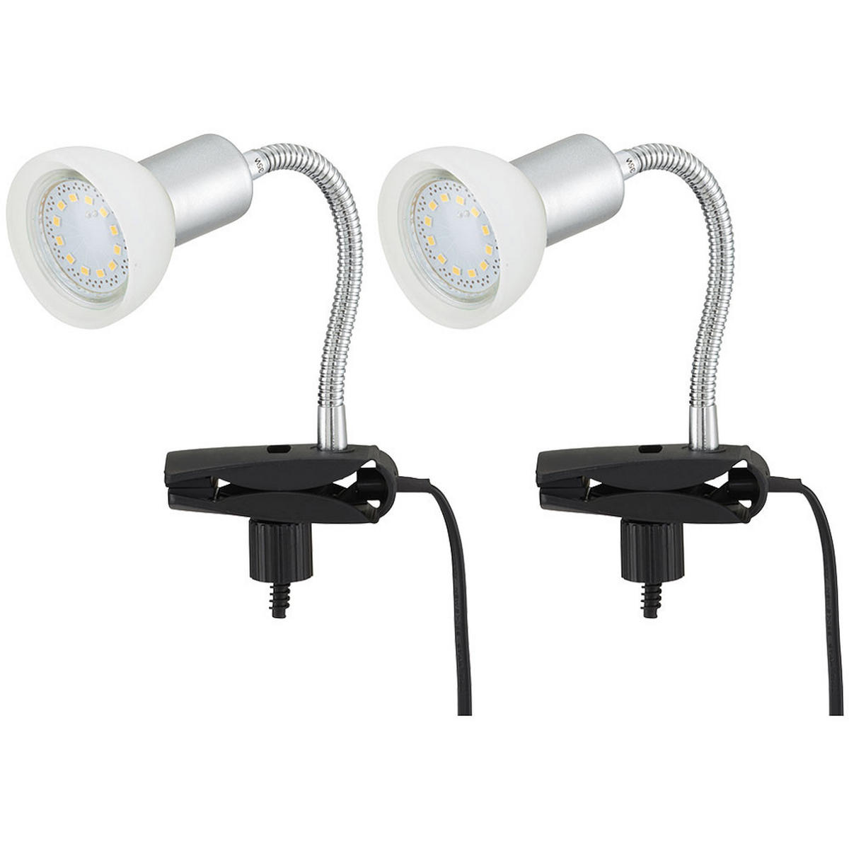 LED KLEMMLEUCHTE Metall Silber 2er Set - Silberfarben, Glas (9/6.1/34cm)