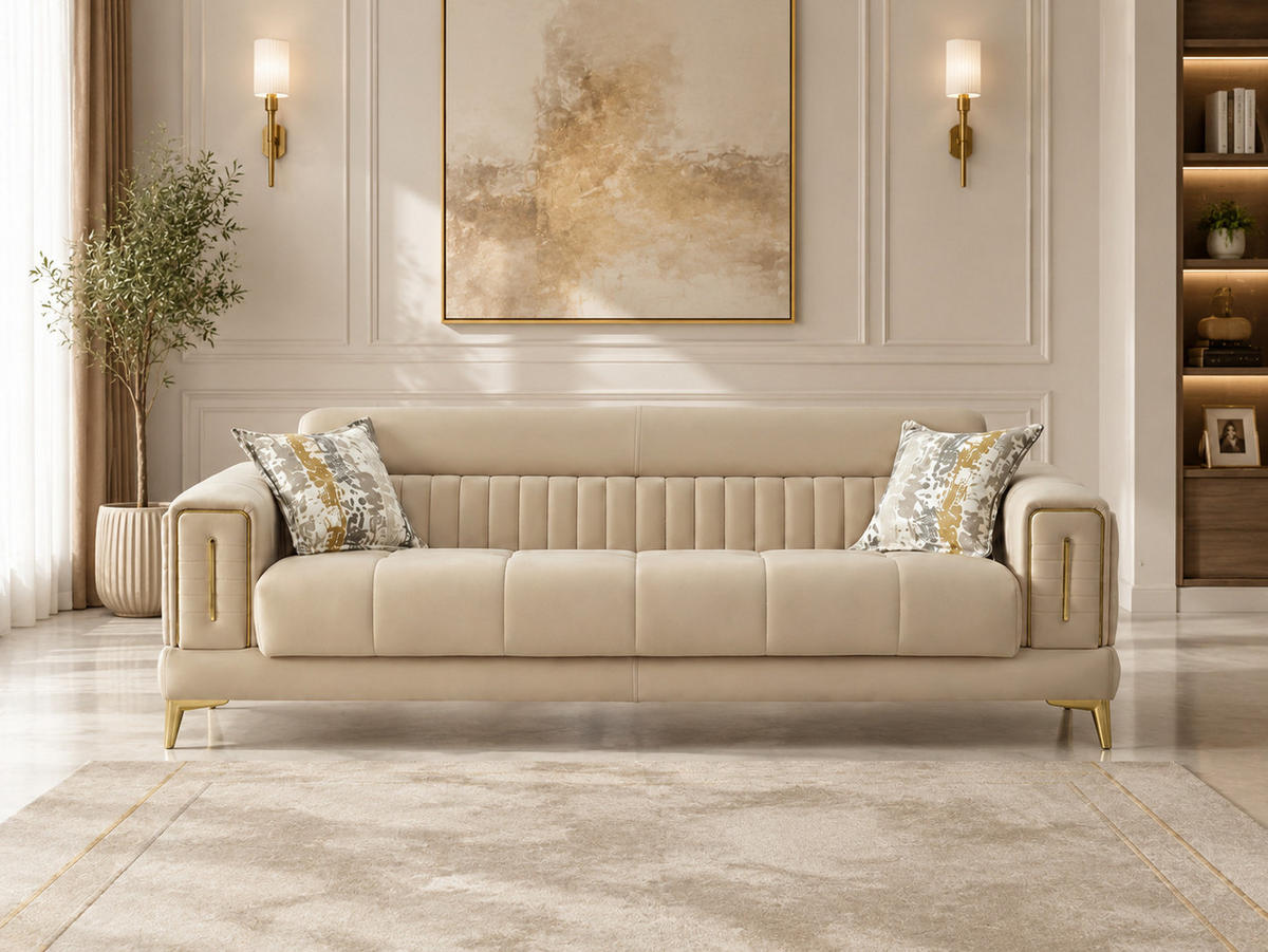 SITZGARNITUR Arica, Beige Stellvariante 3+3 - Beige, Holzwerkstoff/Kunststoff (240/80/95cm)