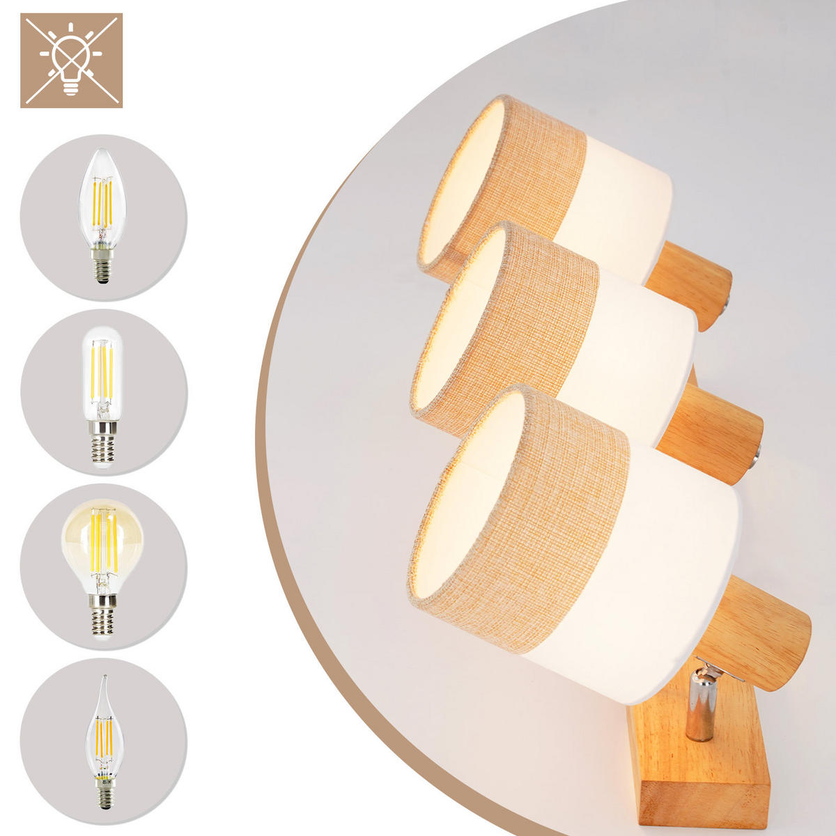 DECKENSTRAHLER Rikoh 16/13/48 cm - Beige, Holz (48/16/13cm) - ZMH