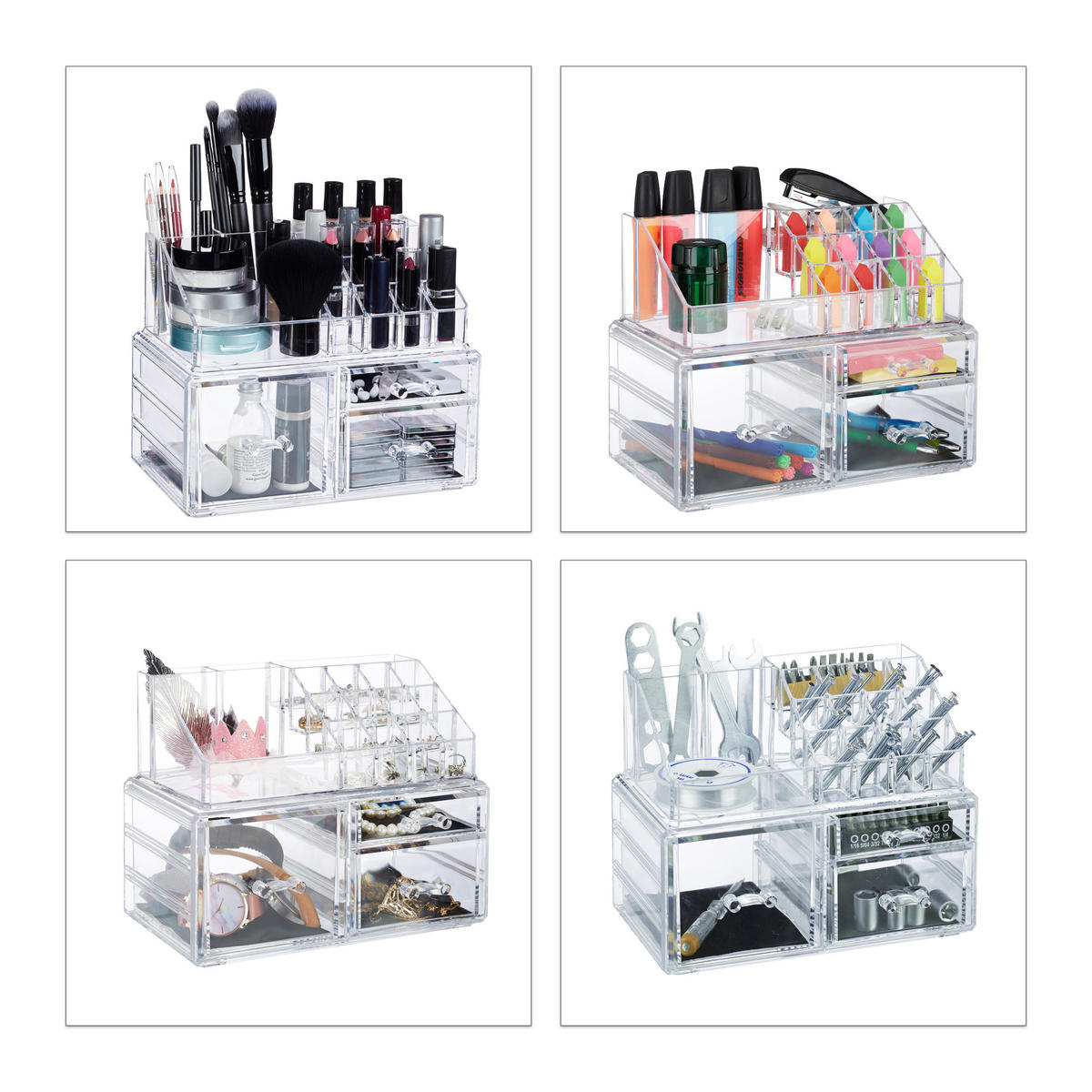 MAKE-UP Organizer - Transparent, Kunststoff (23.5/18.5/14cm) - Relaxdays
