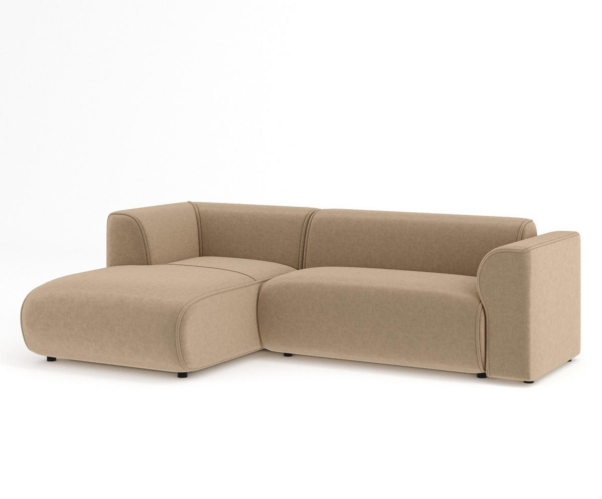 ECKSOFA Melani Beige Samtstoff - Beige/Schwarz, Holz/Holzwerkstoff (253/153cm) - Maison de Reve