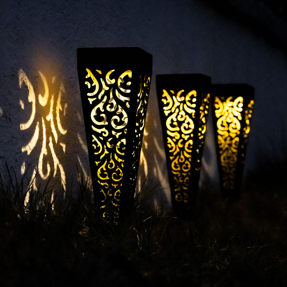 LED AUSSENLEUCHTE Erdspieß Schwarz Gold 3er Set - Schwarz, Kunststoff (7/7/33cm)