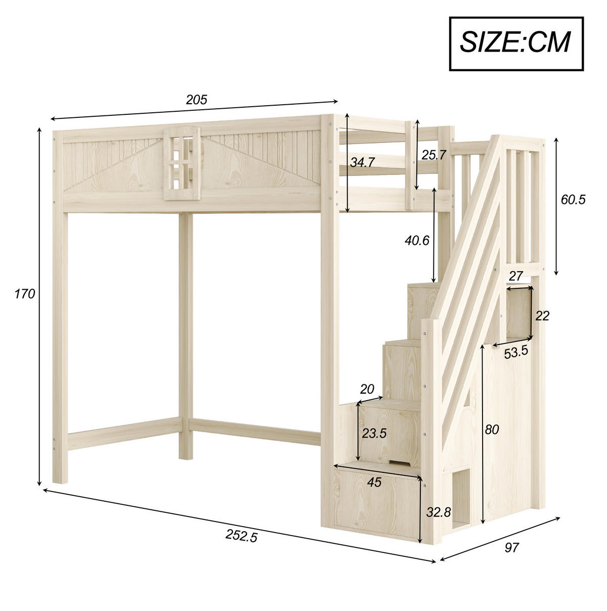 HOCHBETT 90/200 cm aus Massivholz in Naturfarben – mit Leiter, Stauraum und Rausfallschutz - Naturfarben, Holzwerkstoff (90/200cm) - BEAOK