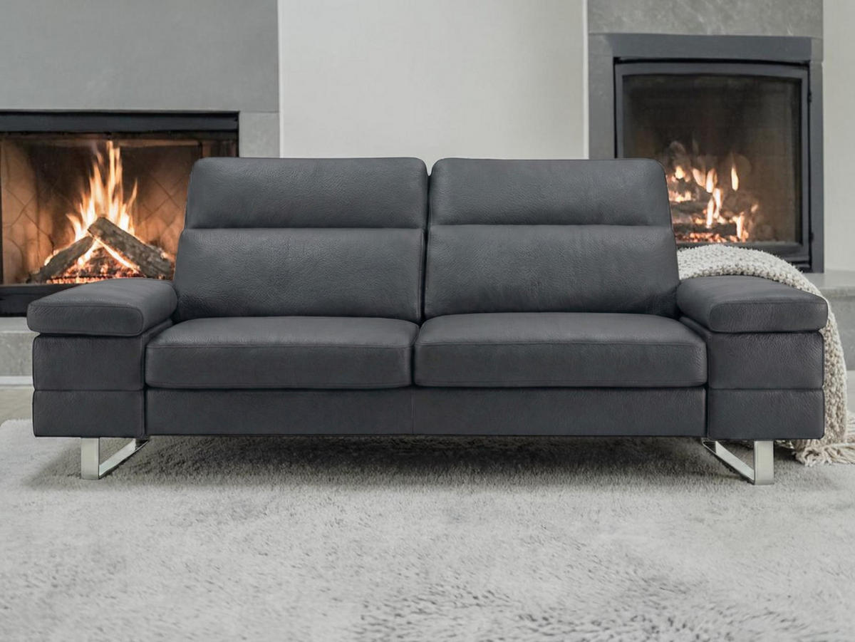 3-SITZER Sofa Virage Echtleder Anthrazit - Anthrazit, Leder/Metall (184/75/109cm)