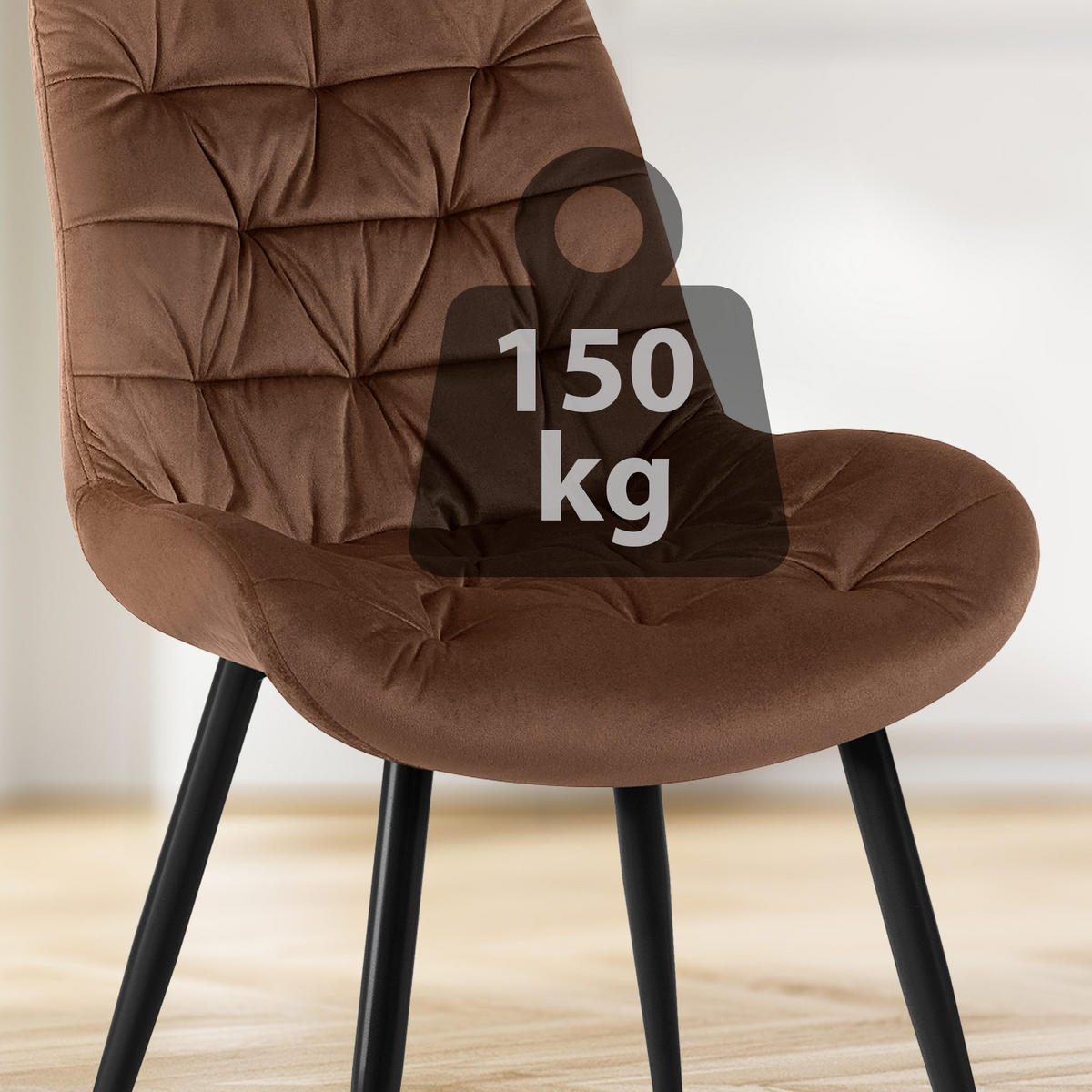 STUHL 2er Set Samt Braun - Schwarz/Braun, Textil/Metall (56/85/63cm) - CLP