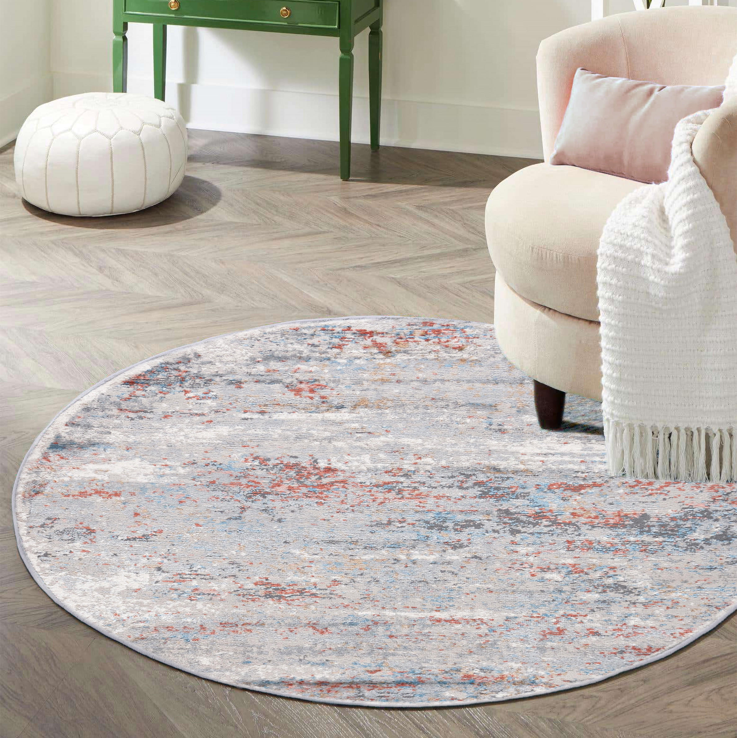TEPPICH Grau Rund Abstrakt Kurzflor - 200 x 200 cm - Grau, Textil (200/200cm) - Mazovia
