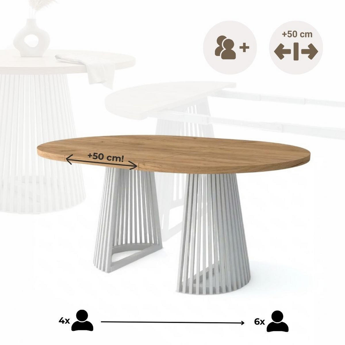 ESSTISCH runder ausziehbarer Tisch für Esszimmer DOVER 100 / 150 cm, Farbe: Eiche Lefkas / Weiß - Dunkelbraun/Weiß, Holz (150/100/77cm) - Dekori_Interiors