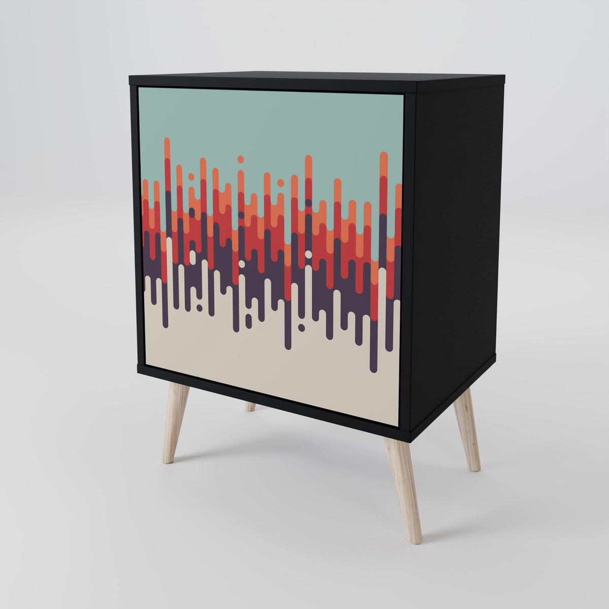 SIDEBOARD CHROMA CONTOURS, Schwarz, 57,5x42x70,5 cm, Schwarze Metall-Sternfüße - Multicolor/Schwarz, Holzwerkstoff/Metall (57.5/70.5/42cm) - SpaceRebels